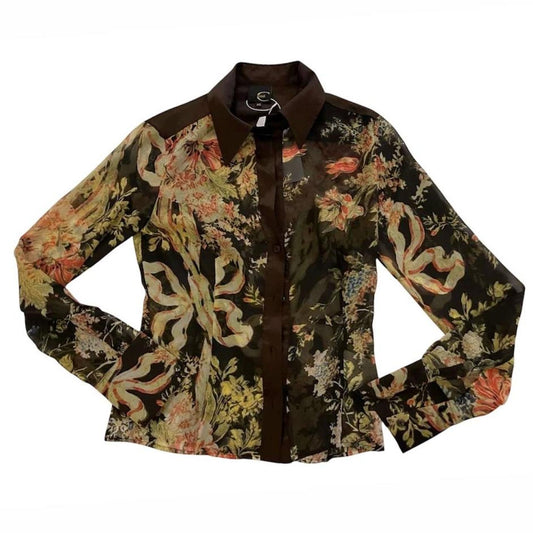 Vintage Roberto Cavalli Floral Ribbon Silk Mesh Blouse