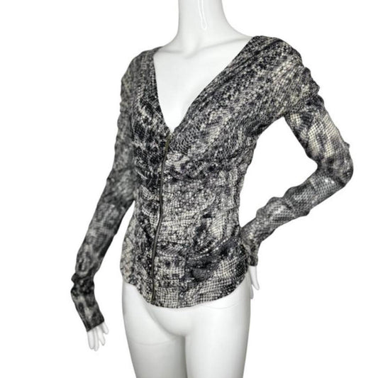 Vintage Roberto Cavalli Fall 2003 Silver Scales Zip-Up Top