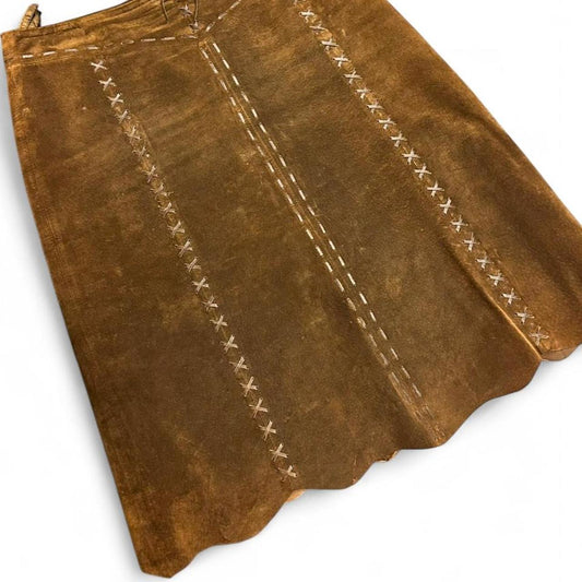 Vintage Morgan De Toi Whipstitched Brown Leather Midi Skirt