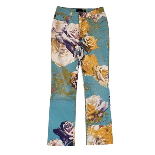 Vintage Roberto Cavalli Blue Rose Print Trousers