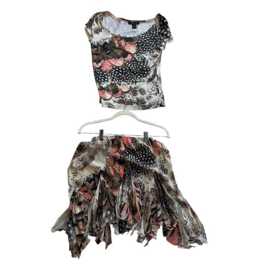 Vintage Roberto Cavalli 2003 Feather Print Two-Piece Set