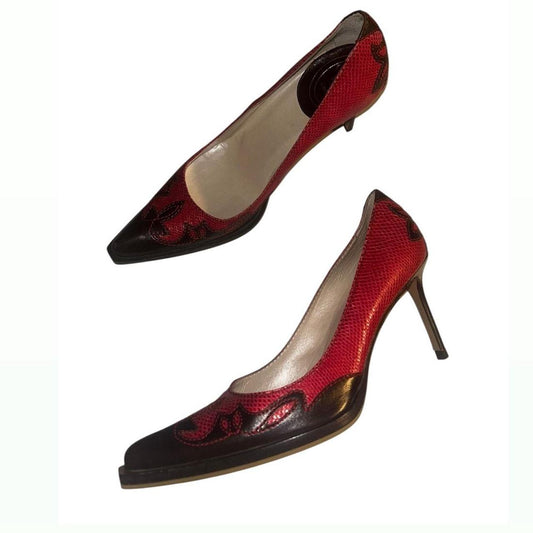 Vintage Christian Dior Red & Burgundy Cowboy Heels