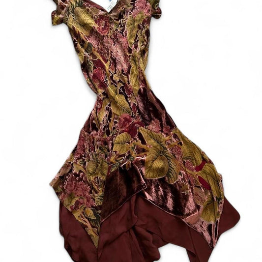 Vintage Ralph Lauren FW2012 Blue Label Floral Velvet-Burnout Slip Dress