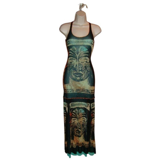 Vintage Jean-Paul Gaultier Māori Tattoo Print Mesh Dress