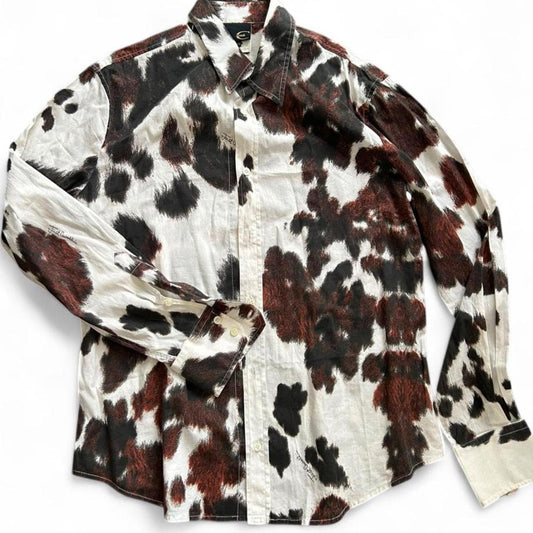 Vintage Roberto Cavalli Cow Print Button-Up Blouse