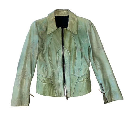 Vintage Roberto Cavalli Green and Khaki Leather Jacket