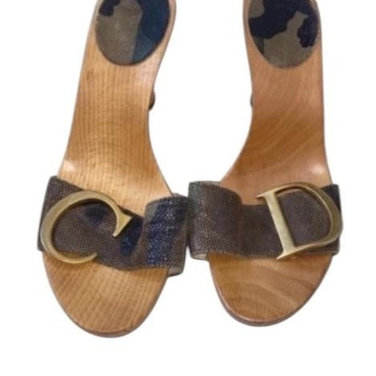 Vintage Christian Dior Camo Logo Wooden Heels