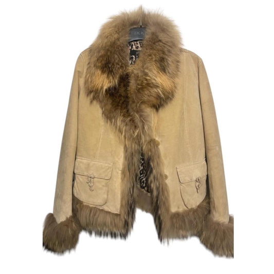 Vintage Oakwood Fur-Trim Suede Jacket