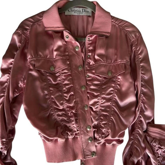 Vintage Christian Dior Pink Rouched Silk Jacket