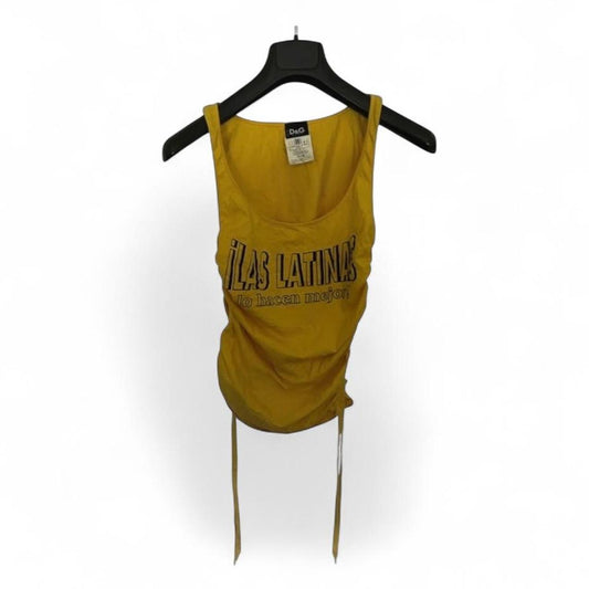Vintage Dolce & Gabbana Yellow ¡Las Latinas! Ruched Tank Top